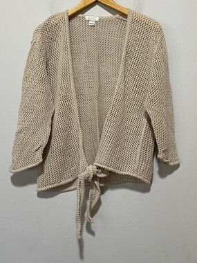 Christopher & Banks Tie Front Cardigan Crochet Knit Stone Women’s Large Boho